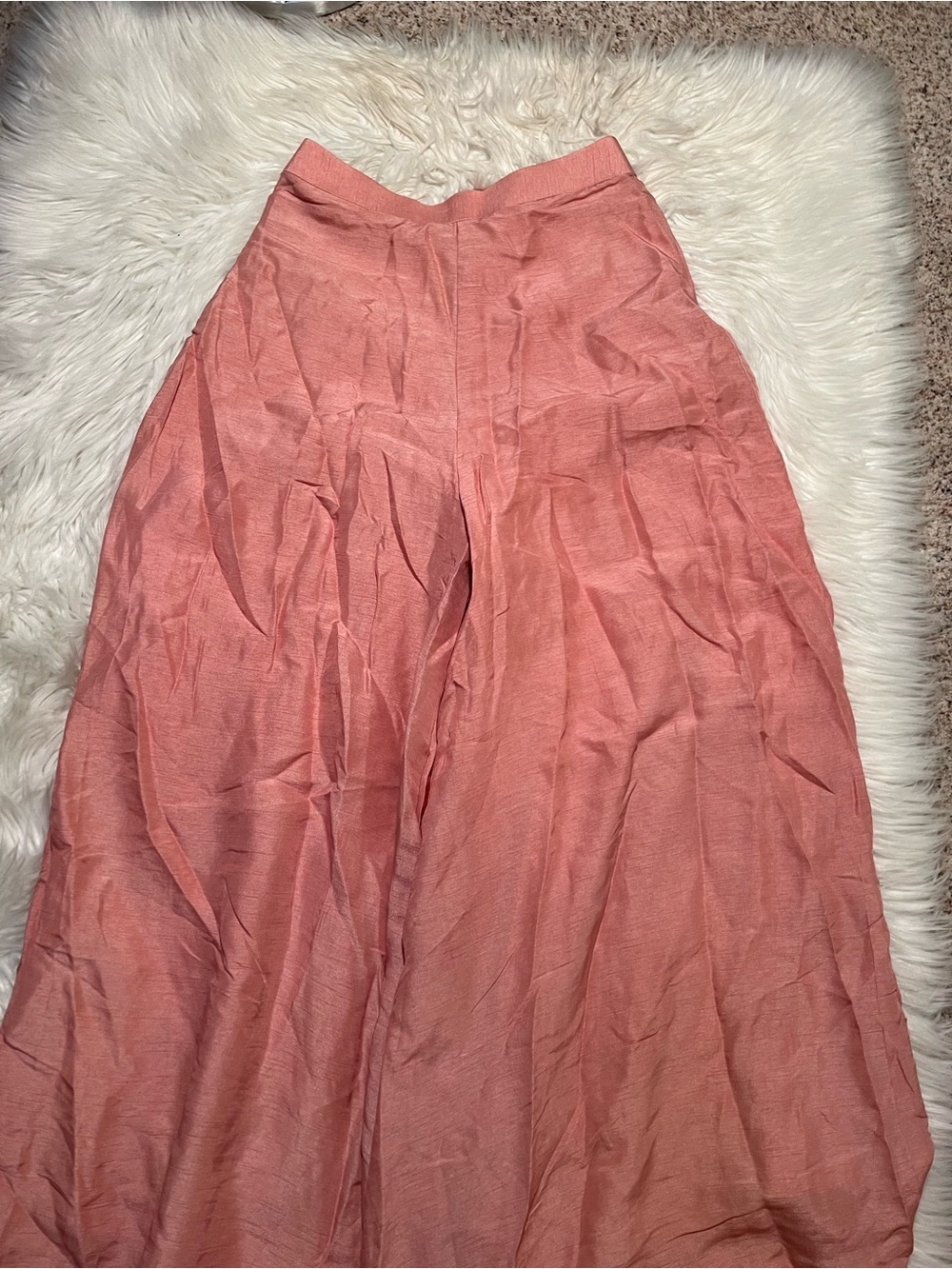 Women's Wide Leg Pants Light Pink Lined Zip Side Linen Feel High Waist Boho - Picture 7 of 8